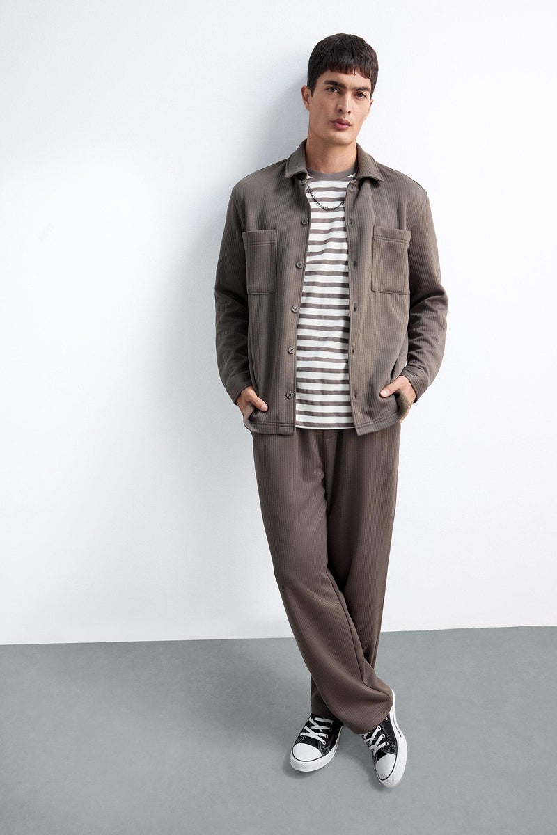 DeFacto Brown Man Wide Leg Textured Sweatpants Casual - Image 3